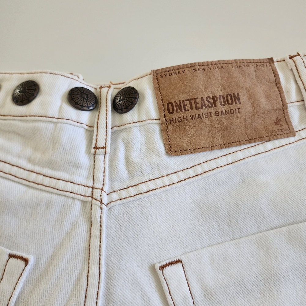One Teaspoon Bandits High Waist Studded Denim Shorts White Beauty Size 25 - Picture 9 of 11
